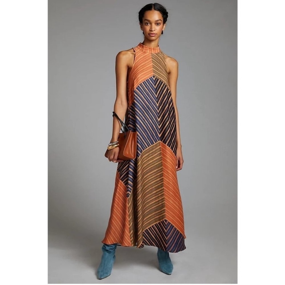 Farm Rio by Anthro dress Maxi halter multicolored Dress XS